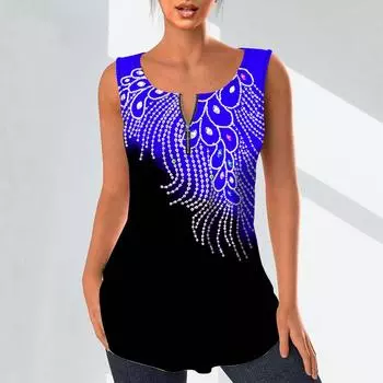 Женская мода рубашки с v-образным вырезом повседневные топы футболка дамы жилет с 3D жемчужным кулоном и принтом плюс размер блузка без рукавов топы на бретелях S красный