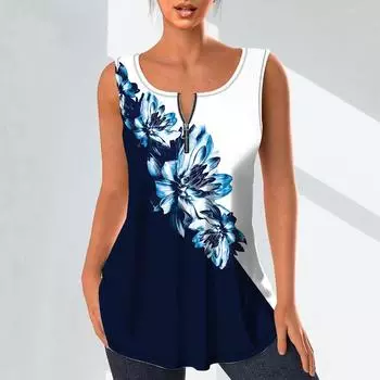 Женская мода, рубашки с v-образным вырезом, повседневные топы, футболка, женский жилет с 3D цветочным принтом, блузка без рукавов больших размеров, топы на бретелях M красный