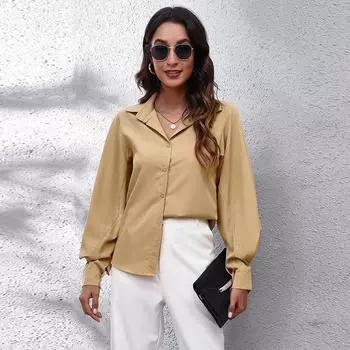 Женская мода Рубашки с воротником на пуговицах с длинным рукавом Блузон с рукавами Деловые повседневные топы Рабочая одежда Офисная повседневная одежда Сплошной цвет Новый S-XL S белый