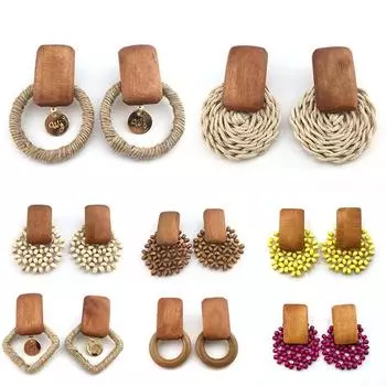 Женская мода ручной работы из дерева, бамбука, ротанга, кулон, висячие серьги, ювелирные изделия 3