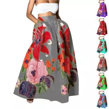 Женская мода с цветочным принтом, свободная полуюбка с высокой талией, пляжное удлиненное платье XL зелёный