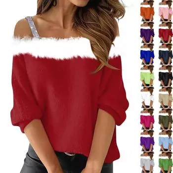 Женская мода с длинным рукавом без бретелек на одно плечо однотонный праздничный плюшевый топ с воротником L армия зеленый