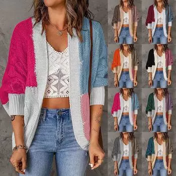 Женская мода с длинным рукавом, цветное вязаное пальто XL синий