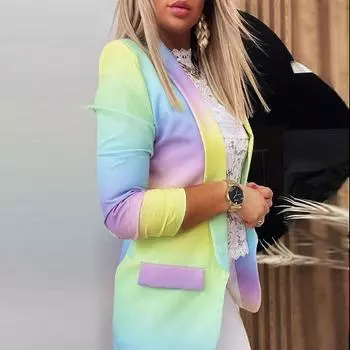 Женская мода с длинным рукавом и цветным принтом, куртка с открытой передней частью S