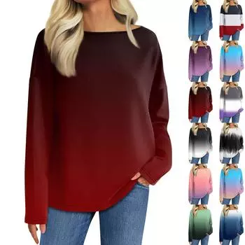 Женская мода с длинным рукавом и круглым вырезом, повседневная свободная футболка с принтом, топ L