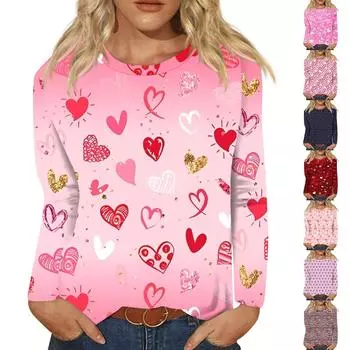 Женская мода с длинным рукавом и круглым вырезом ко Дню святого Валентина XXXXL чёрный