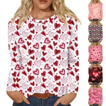 Женская мода с длинным рукавом и круглым вырезом ко Дню святого Валентина M киноварь