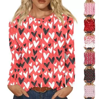 Женская мода с длинным рукавом и круглым вырезом ко Дню святого Валентина XXXXL розовый