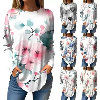 Женская мода с длинным рукавом и круглым вырезом, винтажный асимметричный пуловер L бежевый