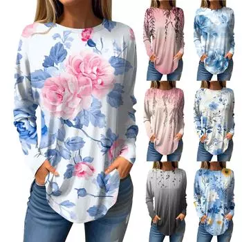 Женская мода с длинным рукавом и круглым вырезом, винтажный асимметричный пуловер L синий