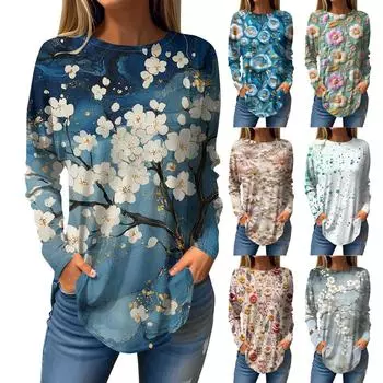 Женская мода с длинным рукавом и круглым вырезом, винтажный асимметричный пуловер XXL