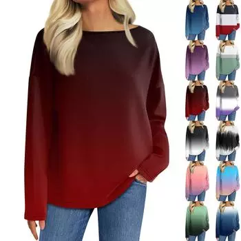 Женская мода с длинным рукавом и круглым вырезом, повседневная свободная футболка с принтом, топ XXL красный