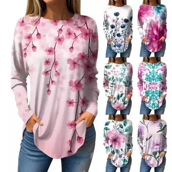 Женская мода с длинным рукавом и круглым вырезом, винтажный асимметричный пуловер L циан