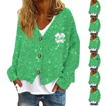 Женская мода с длинным рукавом и принтом, жакет, кардиган L армия зеленый