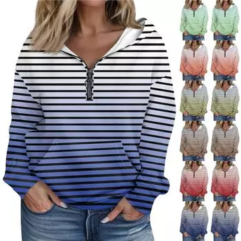 Женская мода с длинным рукавом и принтом, свободная толстовка с капюшоном на молнии и карманами S синий