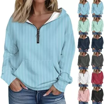 Женская мода с длинным рукавом и принтом, свободная толстовка с капюшоном на молнии и карманами L чёрный