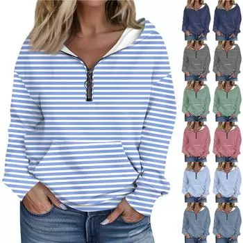 Женская мода с длинным рукавом и принтом, свободная толстовка с капюшоном на молнии и карманами L чёрный