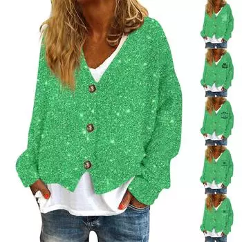 Женская мода с длинным рукавом и принтом, жакет, кардиган L армия зеленый