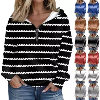 Женская мода с длинным рукавом и принтом, свободная толстовка с капюшоном на молнии и карманами L красный