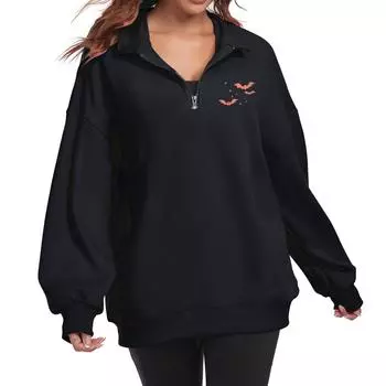 Женская мода с длинным рукавом и принтом Хэллоуина на молнии свитшот-топ XL чёрный