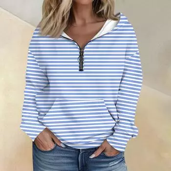 Женская мода с длинным рукавом и принтом, свободная толстовка с капюшоном на молнии и карманами XL