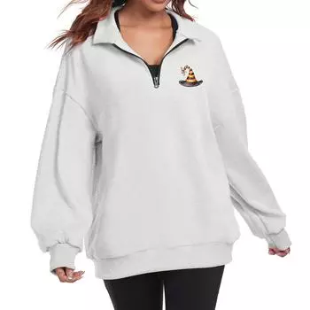 Женская мода с длинным рукавом и принтом Хэллоуина на молнии свитшот-топ XXXL