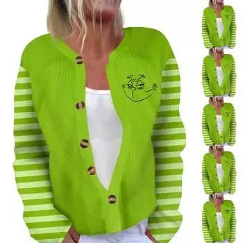 Женская мода с длинным рукавом и рождественским принтом, куртка, кардиган XL