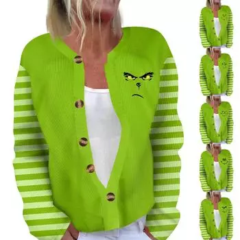 Женская мода с длинным рукавом и рождественским принтом, куртка, кардиган S