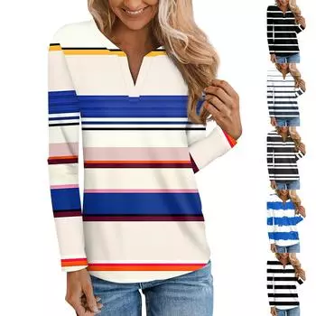 Женская мода с длинным рукавом и V-образным вырезом, свободный красивый принтованный повседневный топ L бежевый