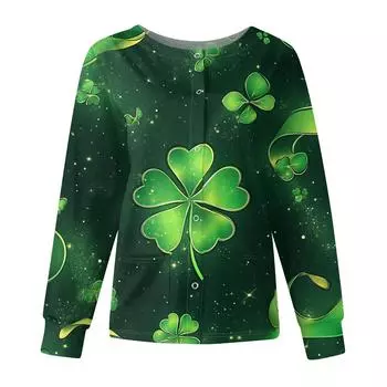 Женская мода с длинным рукавом и воротником-стойкой, однобортная, с принтом ко Дню Святого Патрика L армия зеленый