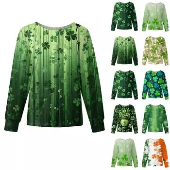 Женская мода с длинным рукавом и воротником-стойкой, однобортная, с принтом ко Дню Святого Патрика XXXXXL