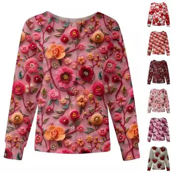 Женская мода с длинным рукавом и воротником-стойкой, однобортная, с принтом ко Дню святого Валентина XXXL