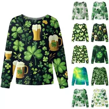 Женская мода с длинным рукавом и воротником-стойкой, однобортная, с принтом ко Дню Святого Патрика XXL бежевый