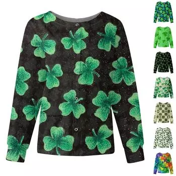 Женская мода с длинным рукавом и воротником-стойкой, однобортная, с принтом ко Дню Святого Патрика S циан