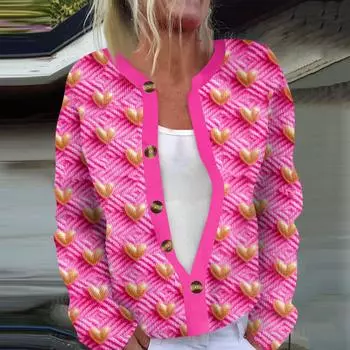 Женская мода с длинным рукавом ко Дню святого Валентина, кардиган, свитер ко Дню святого Валентина L золотой