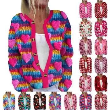 Женская мода с длинным рукавом ко Дню святого Валентина, кардиган, свитер ко Дню святого Валентина S розовый