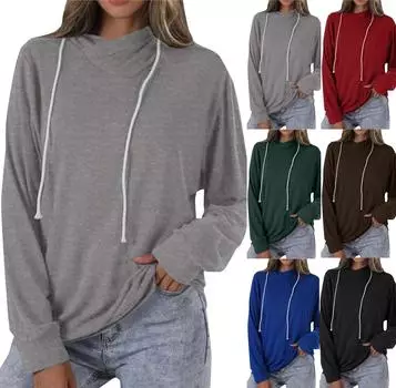 Женская мода с длинным рукавом, легкая однотонная толстовка с капюшоном и шнурком M