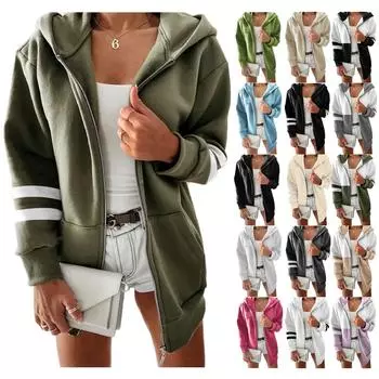 Женская мода с длинным рукавом на молнии с капюшоном и карманами Толстовки Повседневная куртка Пальто Верхняя одежда M