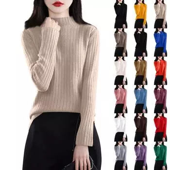 Женская мода с длинным рукавом однотонный пуловер водолазка базовый свитер топ M зелёный