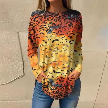 Женская мода с длинным рукавом, осенний круглый вырез, винтажный асимметричный пуловер L