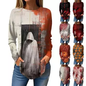 Женская мода с длинным рукавом, осенний круглый вырез, винтажный асимметричный пуловер L