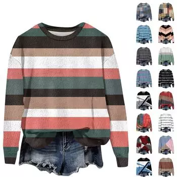 Женская мода с длинным рукавом плюшевый принтованный свитшот пуловер топ S