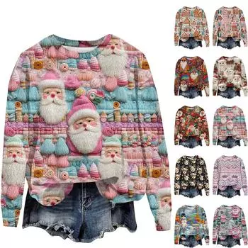 Женская мода с длинным рукавом плюшевый принтованный свитшот пуловер топ M оранжевый