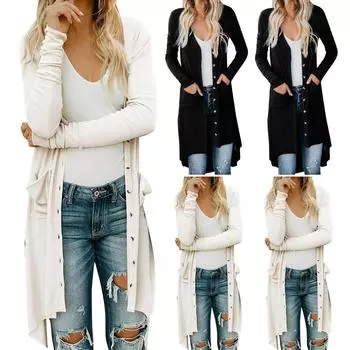 Женская мода с длинным рукавом повседневное длинное пальто-кардиган женское пальто S бежевый