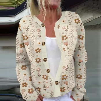 Женская мода с длинным рукавом, рождественский принт «Снеговик-снежинка», куртка, кардиган L бежевый