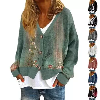 Женская мода с длинным рукавом, рождественский принт «Снеговик-снежинка», куртка, кардиган L армия зеленый