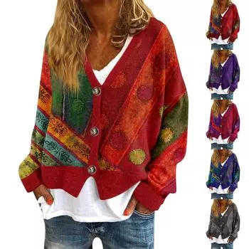 Женская мода с длинным рукавом, рождественский принт «Снеговик-снежинка», куртка, кардиган L темно-фиолетового