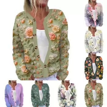 Женская мода с длинным рукавом, рождественский принт «Снеговик-снежинка», куртка, кардиган L темно-зеленого