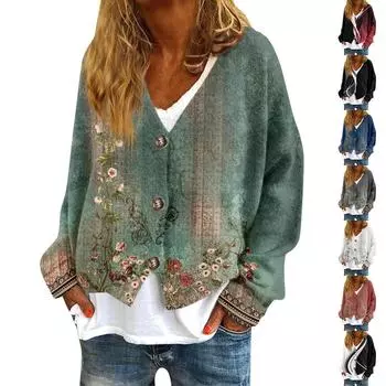 Женская мода с длинным рукавом, рождественский принт «Снеговик-снежинка», куртка, кардиган L армия зеленый