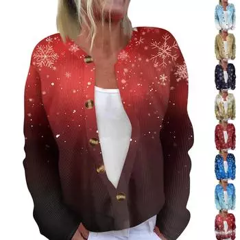 Женская мода с длинным рукавом, рождественский принт «Снеговик-снежинка», куртка, кардиган L красный